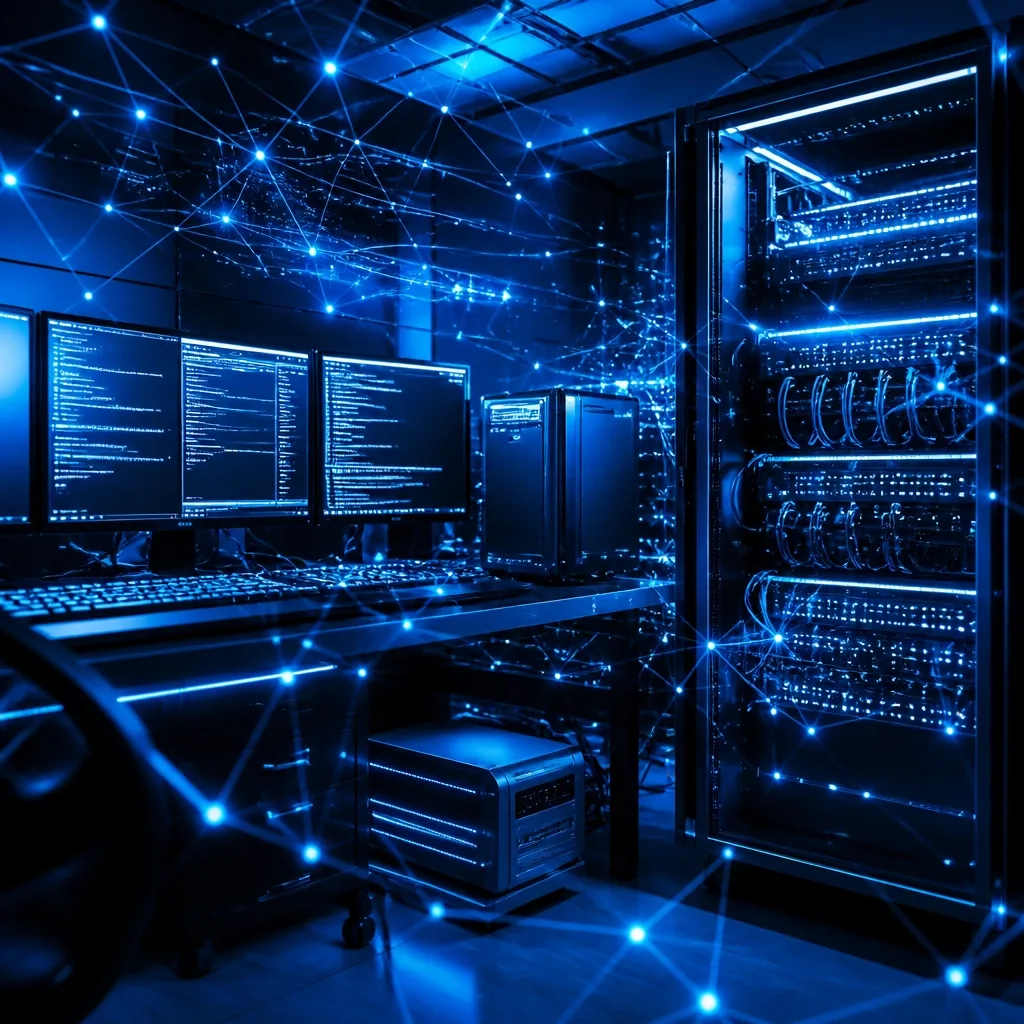 Rack de servidores em um ambiente de tecnologia moderno