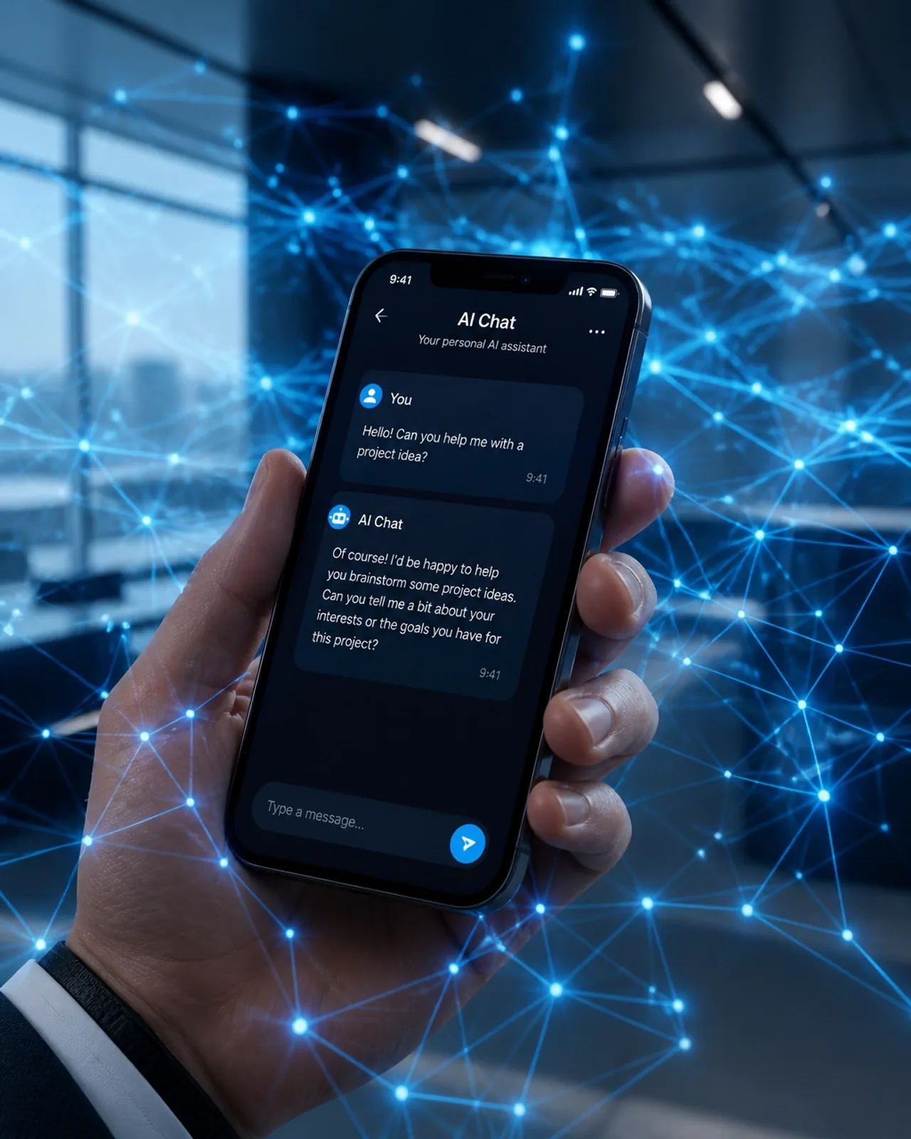 Tela de smartphone com uma conversa de chat em andamento