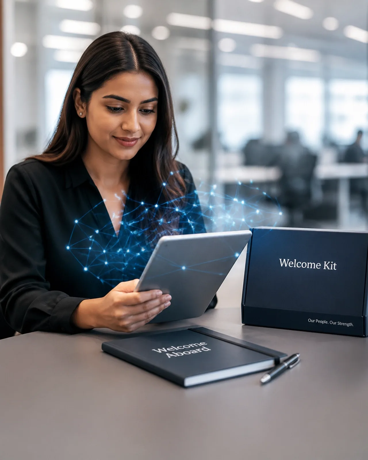 Novo colaborador iniciando sua jornada com suporte de um onboarding digital fluido