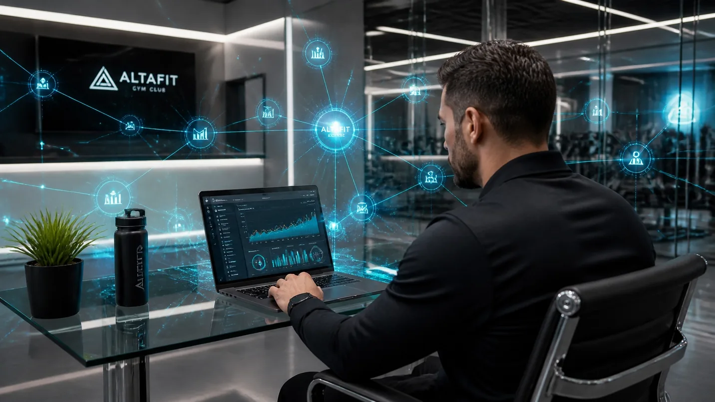 Gestor de academia analisando os resultados e o crescimento do negócio graças à automação de processos