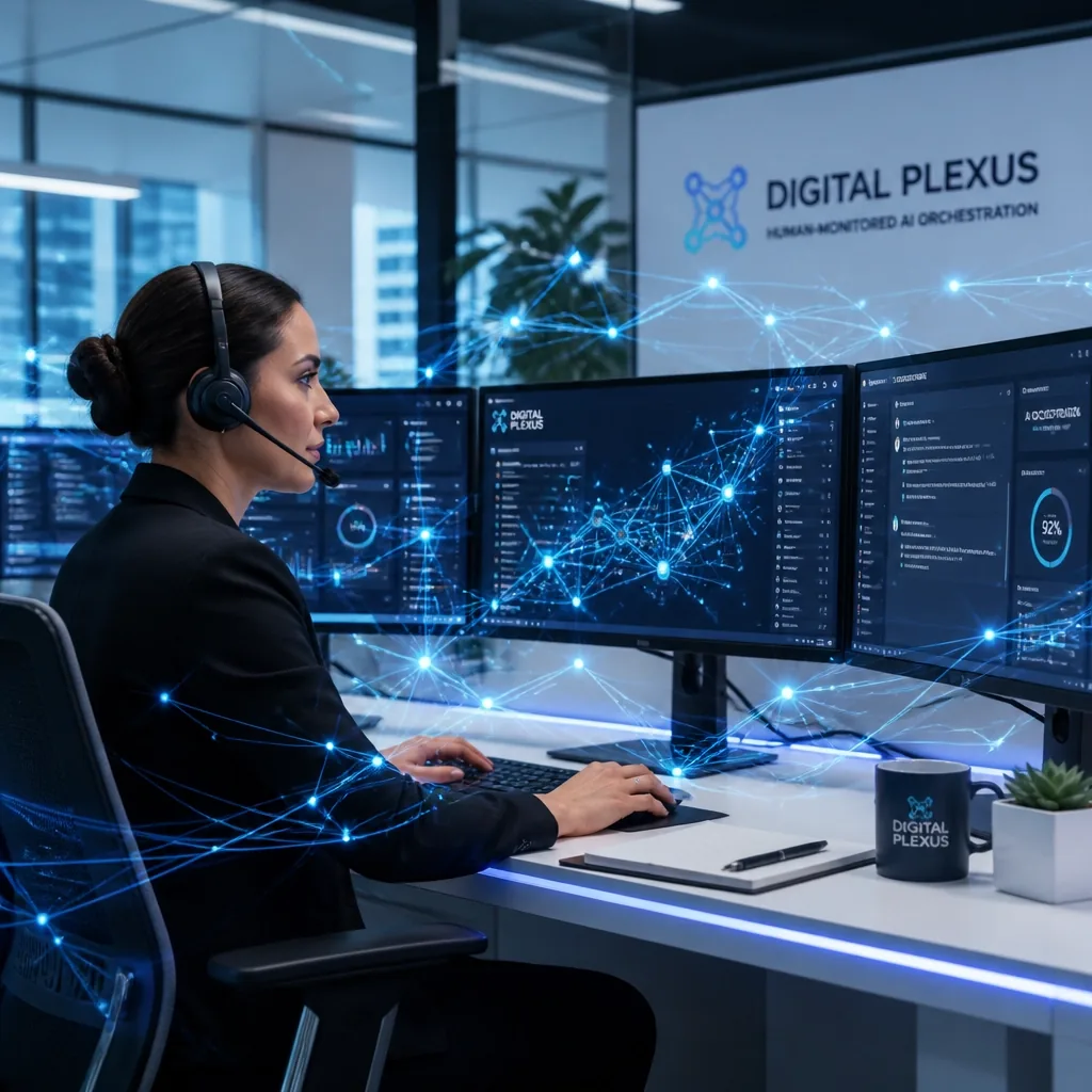 Consultor de suporte acompanhando fluxos de automação em um monitor