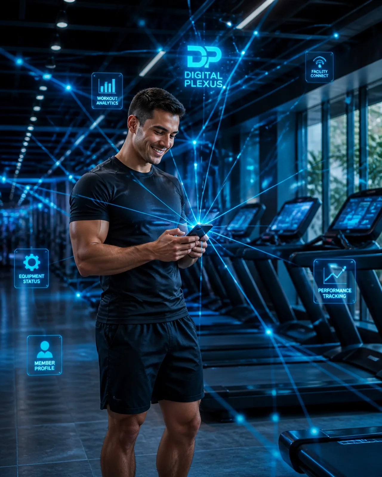Membro de academia recebendo notificações inteligentes de treino e incentivo em seu smartphone