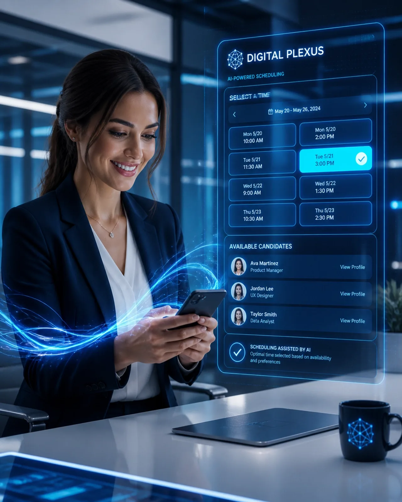Recrutadora utilizando agendamento automatizado via IA para otimizar sua rotina