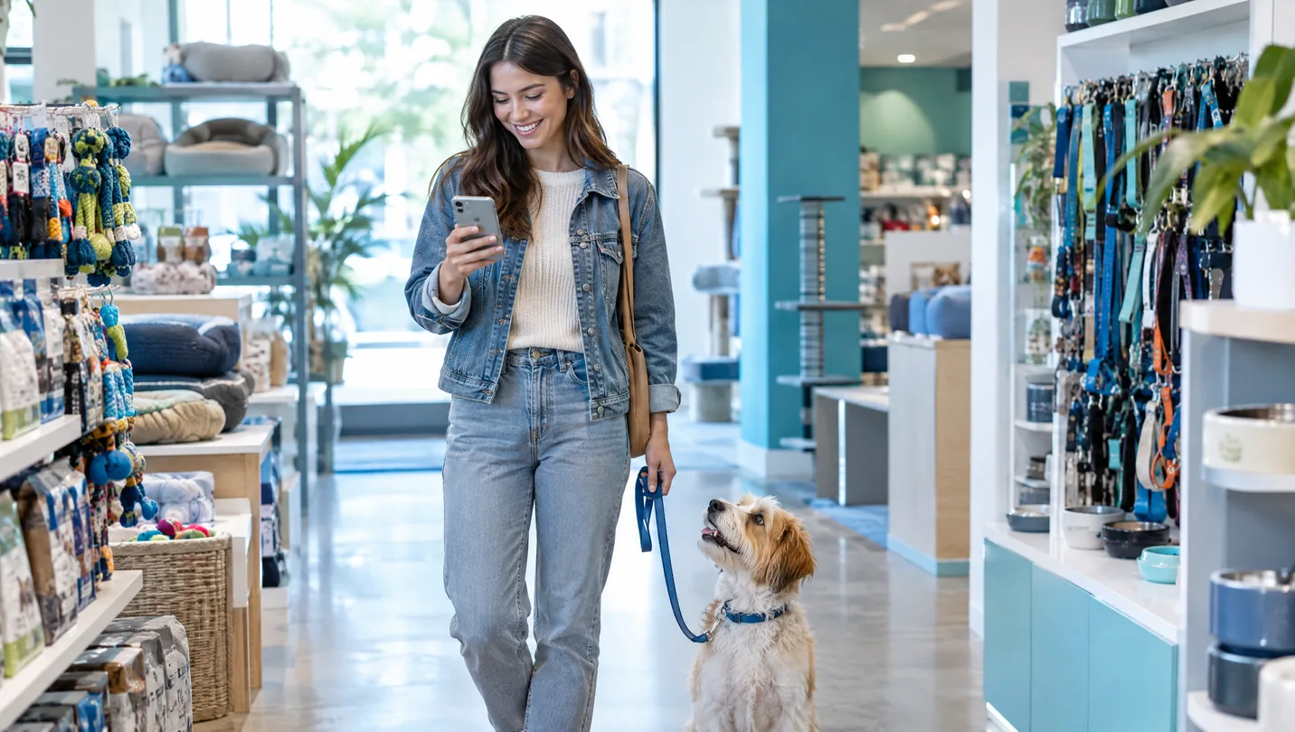 Tutor interagindo com celular em ambiente moderno e tecnológico
