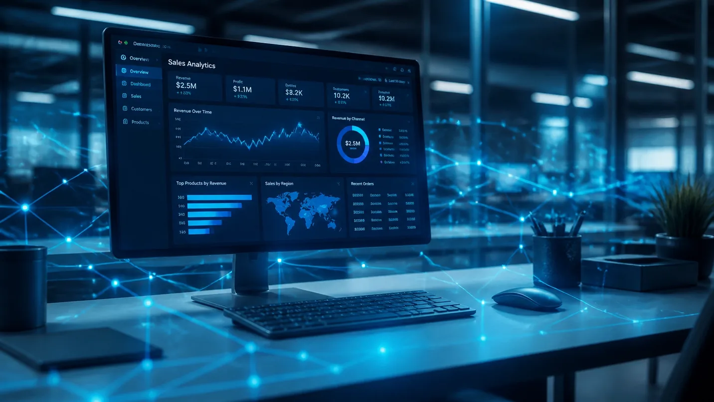 Painel com dados de vendas de um e-commerce em um monitor